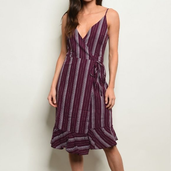 Etophe Studios Dresses & Skirts - Stripe Cotton Linen Ruffle Wrap Dress